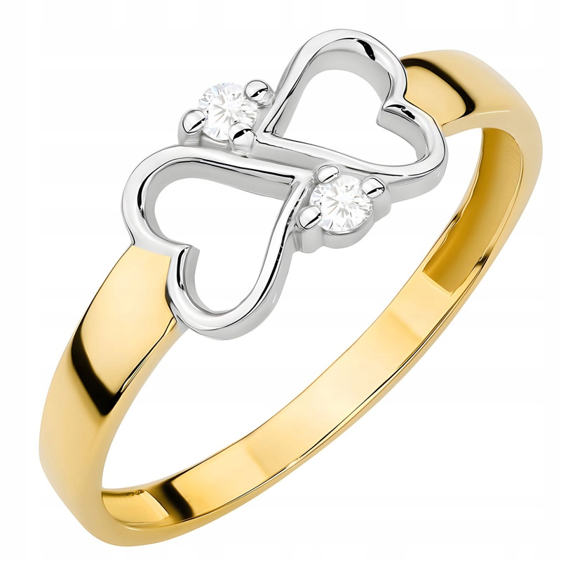 Prstýnek 585 s dvojitým srdíčkem Zirkony 14k, 18. vel.