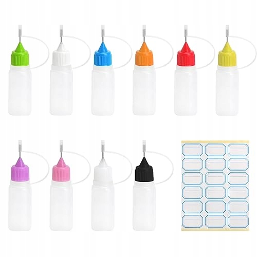 Dávkovací Lahve 10 ML, Sada 10 Ks, Barevné S Jehlou Pro Hobby Uživatele