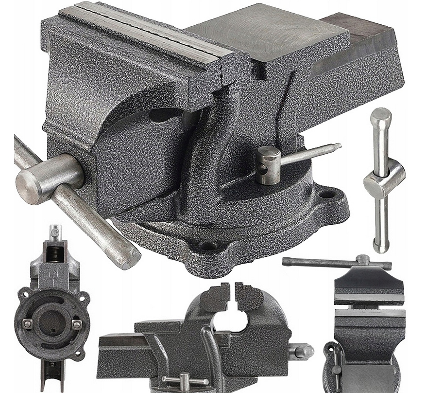 Mocne Imadło Ślusarskie Obrotowe Z Kowadłem Żeliwne 125mm Hartowana Stal