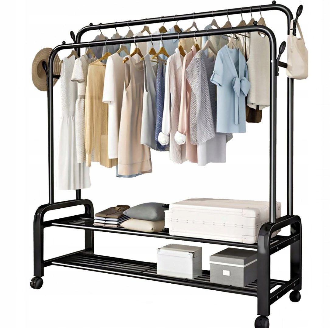 Dvojitý, volně stojící multifunkční věšák na oblečení 150 x 157 cm černý