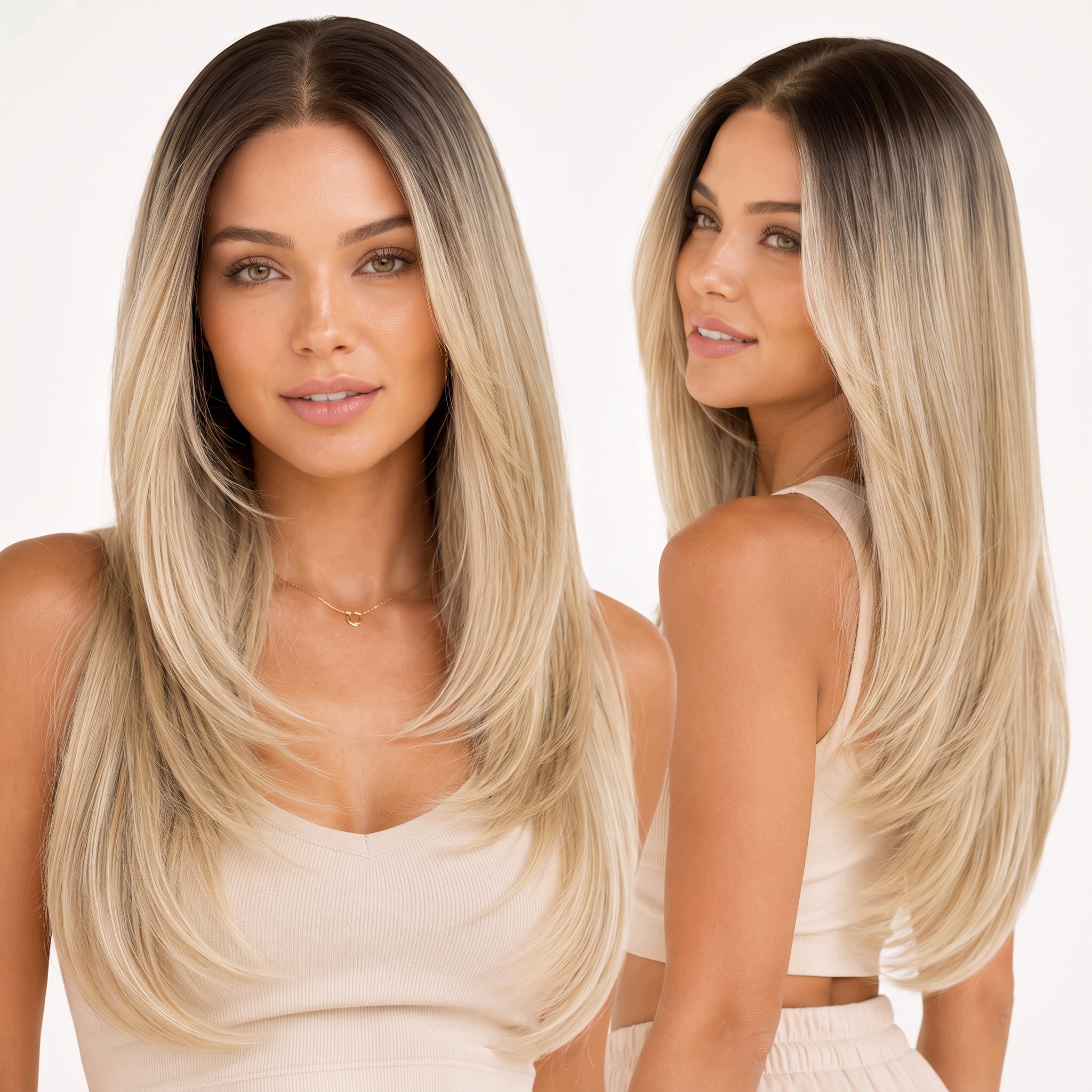 Prémiová syntetická paruka Lace Front s jednoduchým stínováním a blond odrostem