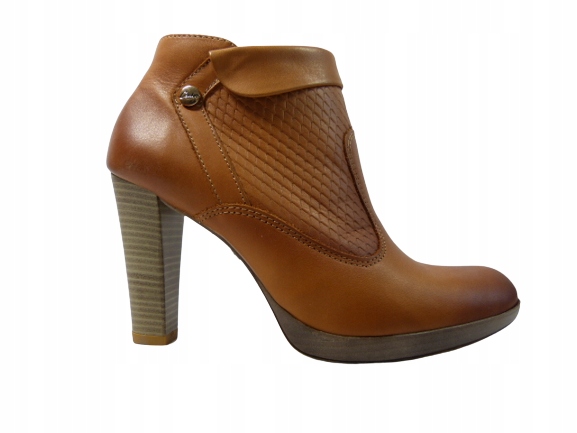 Ořechové klasické dámské kotníkové boty na podpatku kožené, zateplené Contes 36