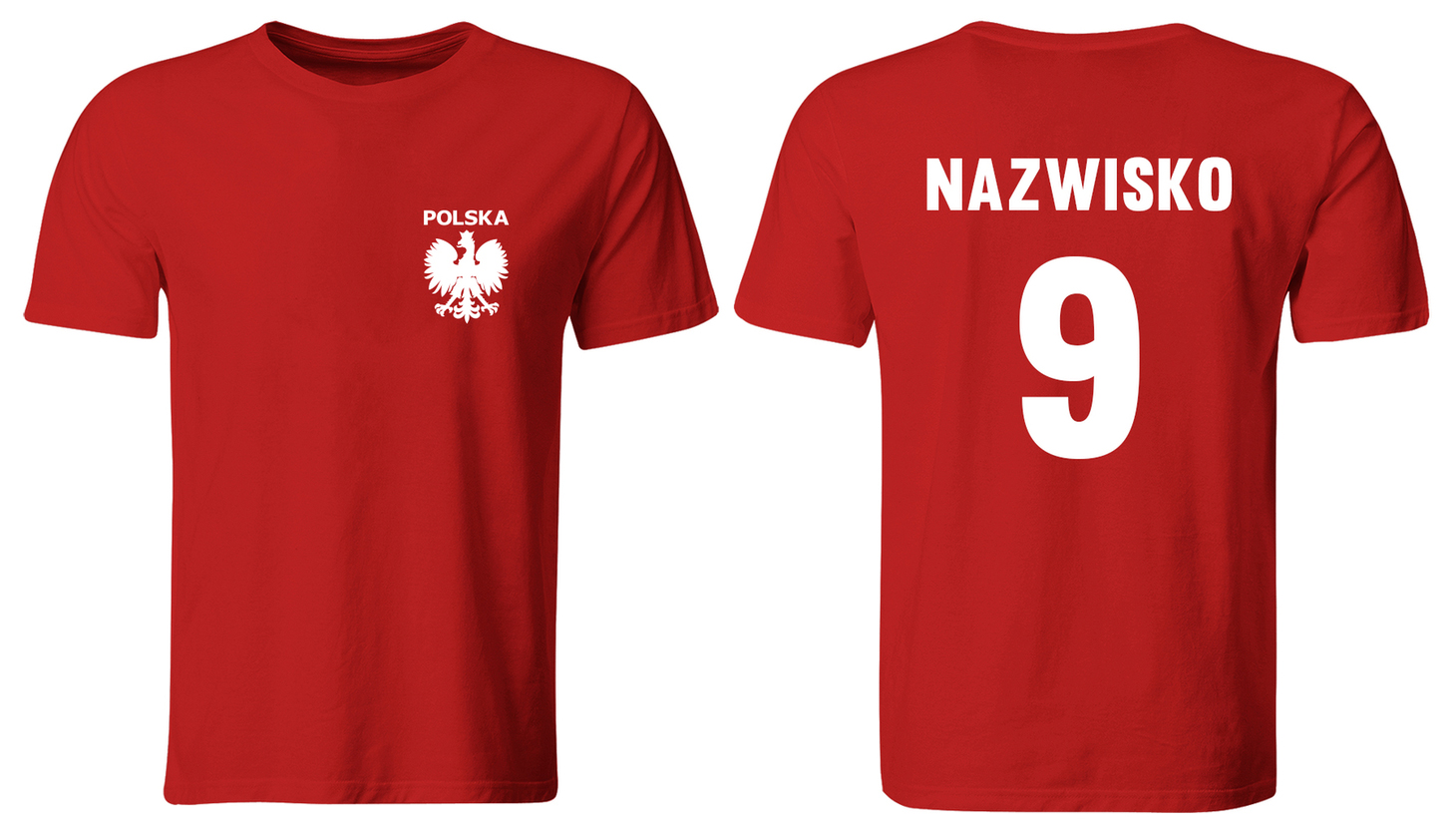 KOSZULKA REPREZENTACJI POLSKI Z WŁASNYM NADRUKIEM, CZERWONA, ROZ. L