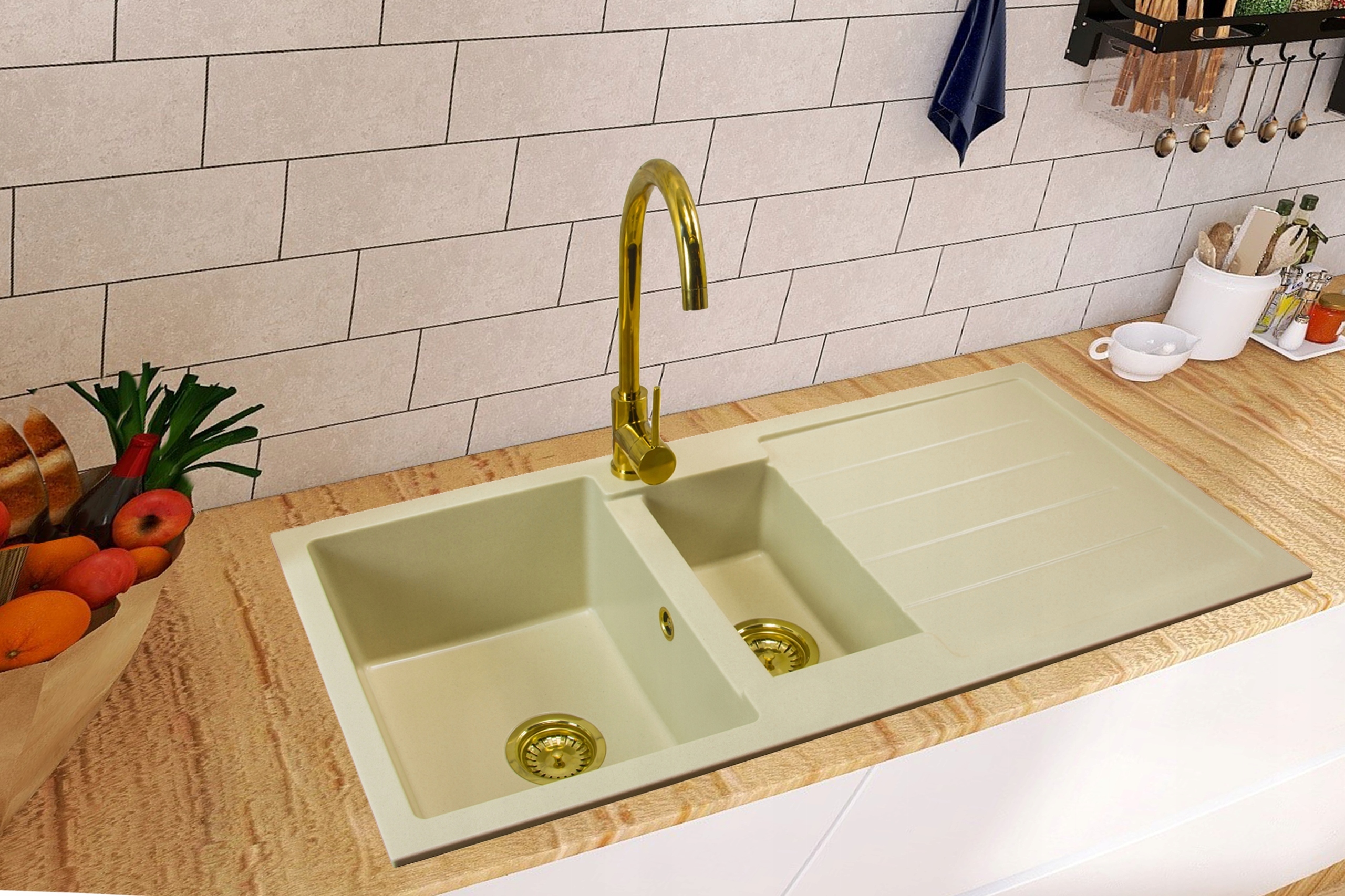 ZLEW ZLEWOZMYWAK GRANITOWY+BATERIA-ZESTAW ZŁOTY Linia ANA