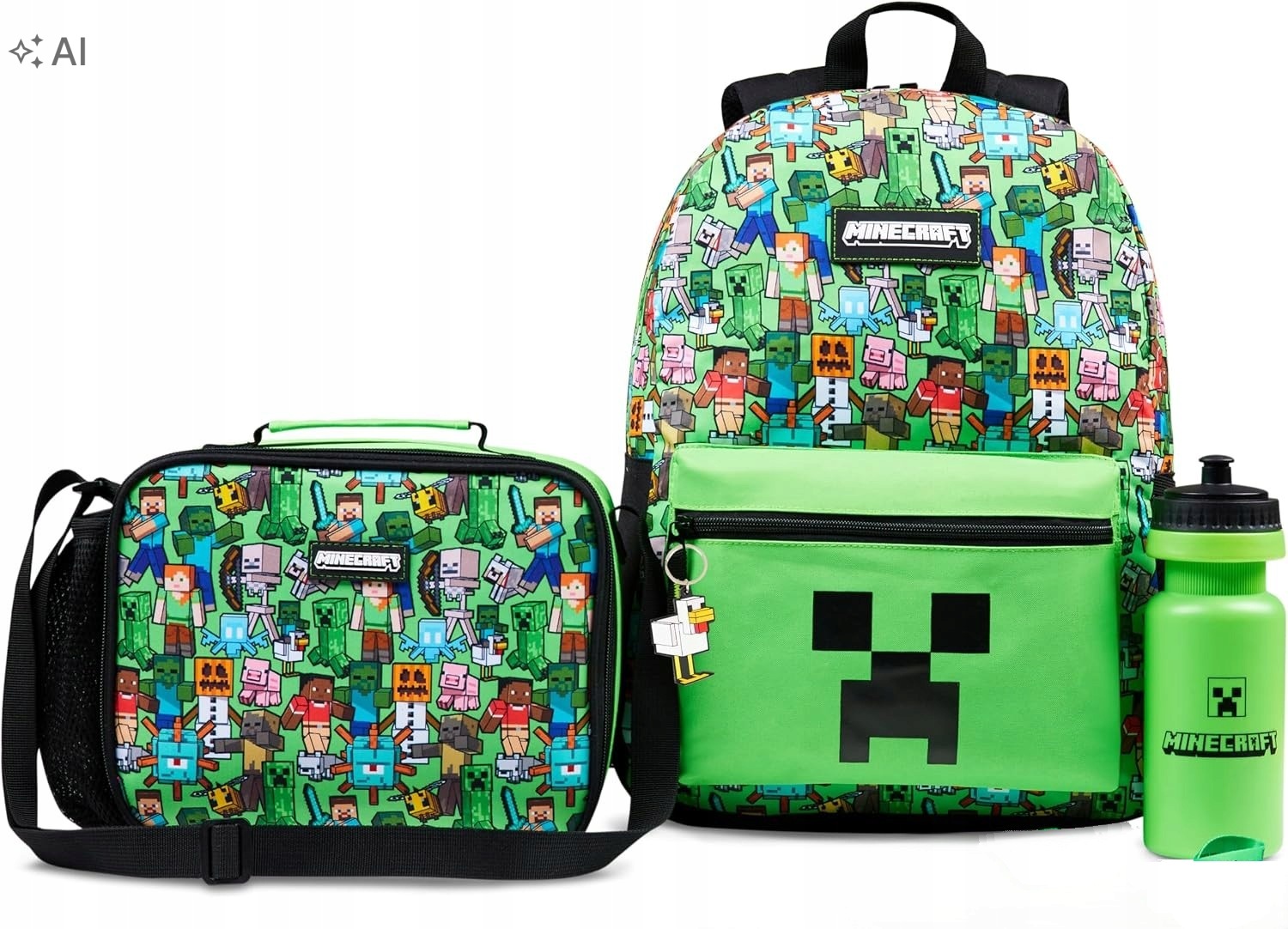 Minecraft Školní Batoh Sada Láhev Na Pití Taška na oběd Creeper r13