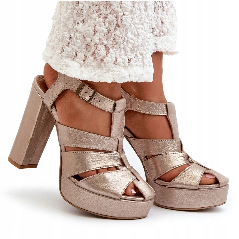 Dámské Kožené Sandály Na Podpatku Maciejka 06050-25 Zlaté 36