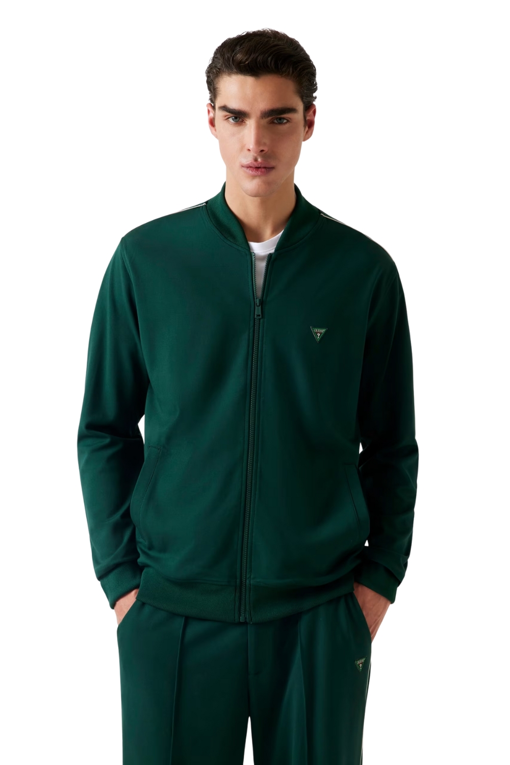 Guess Zelená pánská rozepínací mikina Truck Interlock L