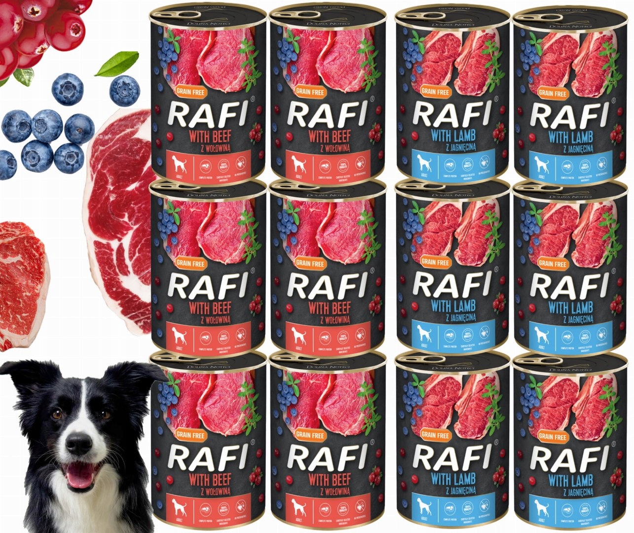Levně Sada 12x400g Krmivo krmivo pro psy Rafi mix chutí (Jehněčí, Hovězí)
