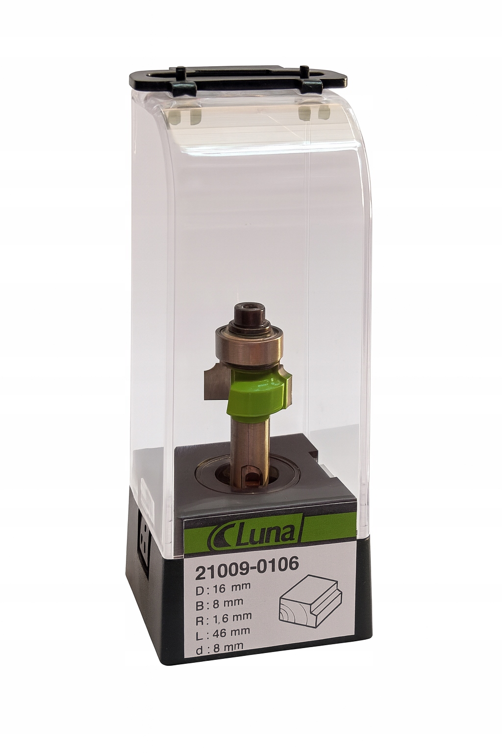 Fréza zaoblovací 16 mm H8 mm R1,6 mm délka 56 mm stopka 8 mm s ložiskem Luna