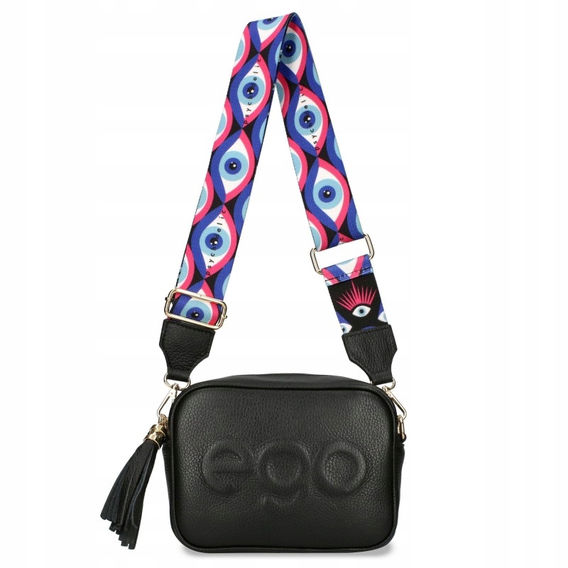 Ego Dámská kabelka Přes Rameno s třásněmi Kůže Logovaný Pásek Černá Logo