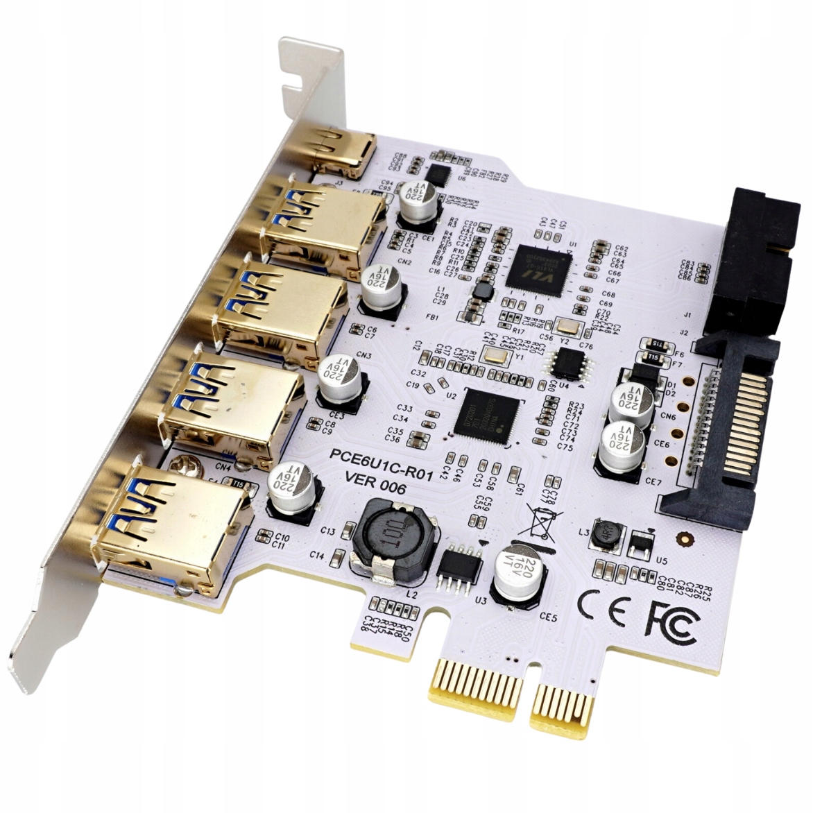 Karta adapter do komputera PCI PCIe 1X na 4x USB A 1x USB C 3.1 Gen1 biała EAN (GTIN) 5905191060381