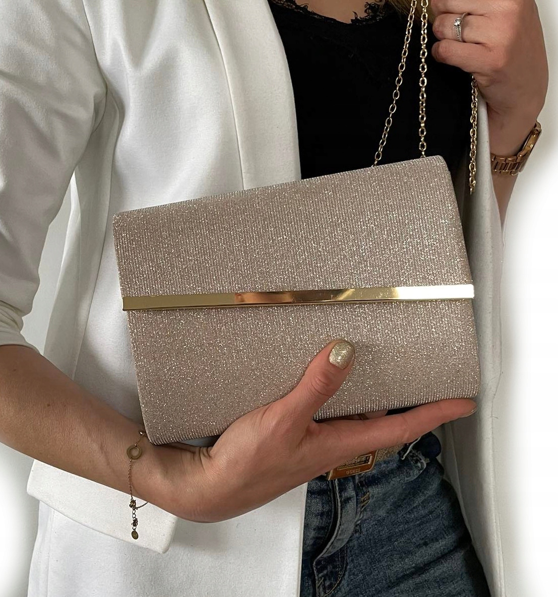 BŁYSZCZĄCA PIĘKNA TOREBKA KOPERTÓWKA różowe złoto