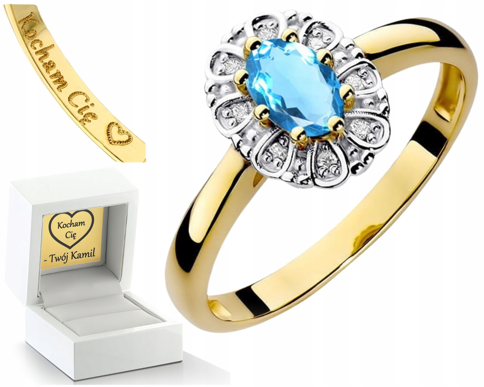Zlatý Prstýnek S Modrým Topazem A Brilianty Zlato 585 Dárek