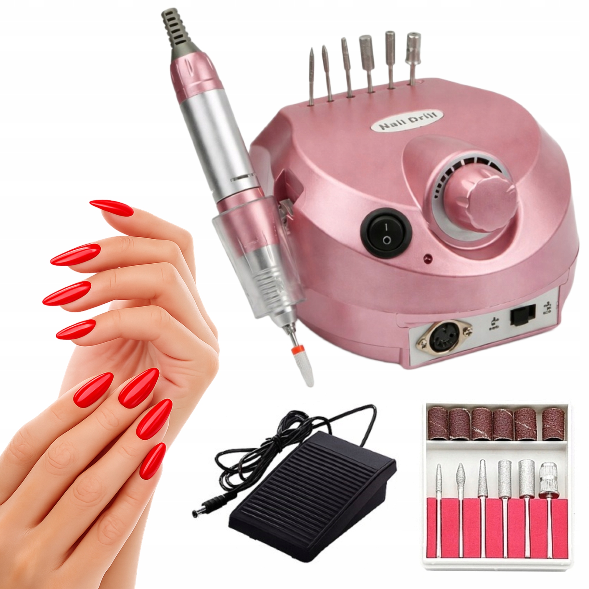 PROFESJONALNA FREZARKA DO PAZNOKCI MANICURE PEDICURE 65W MOCNA ZESTAW FREZY