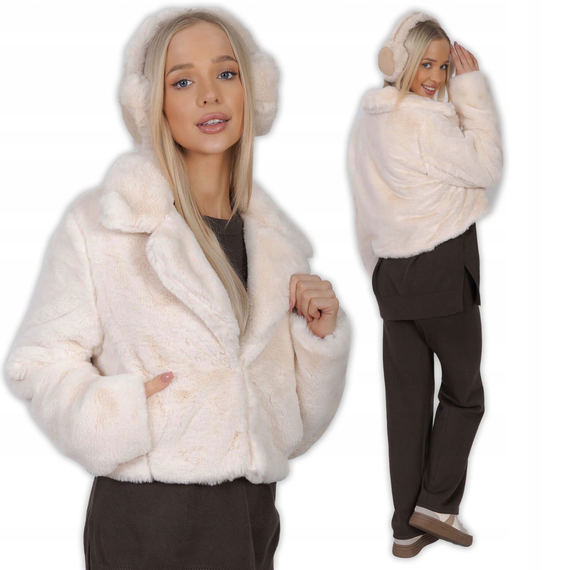 Dámská Kožíšek bunda s háčky béžová M