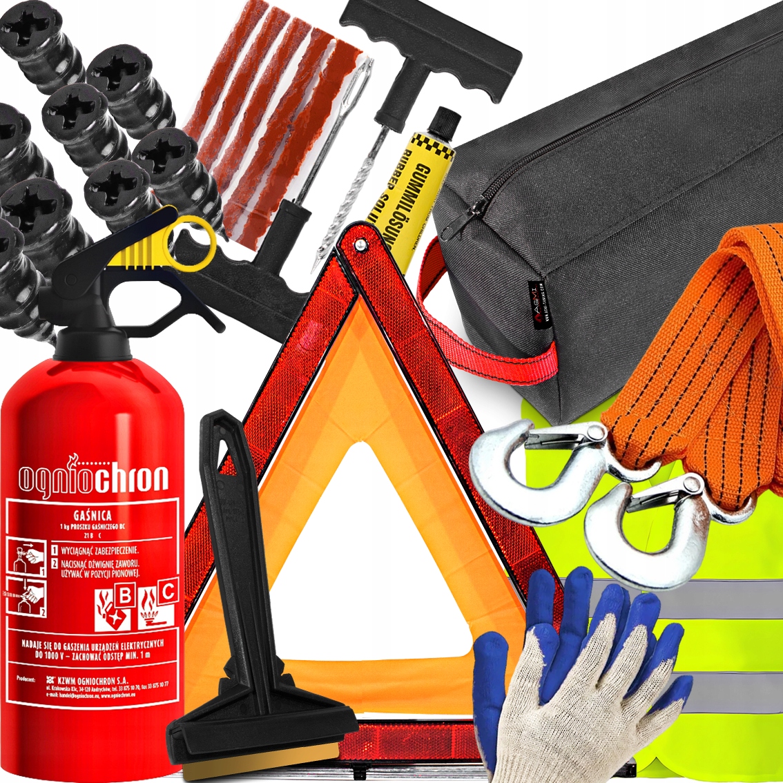 Hasicí Přístroj Trojúhelníková vesta Šrouby pro opravu pneumatik Šňůrky Linka Taška Murska