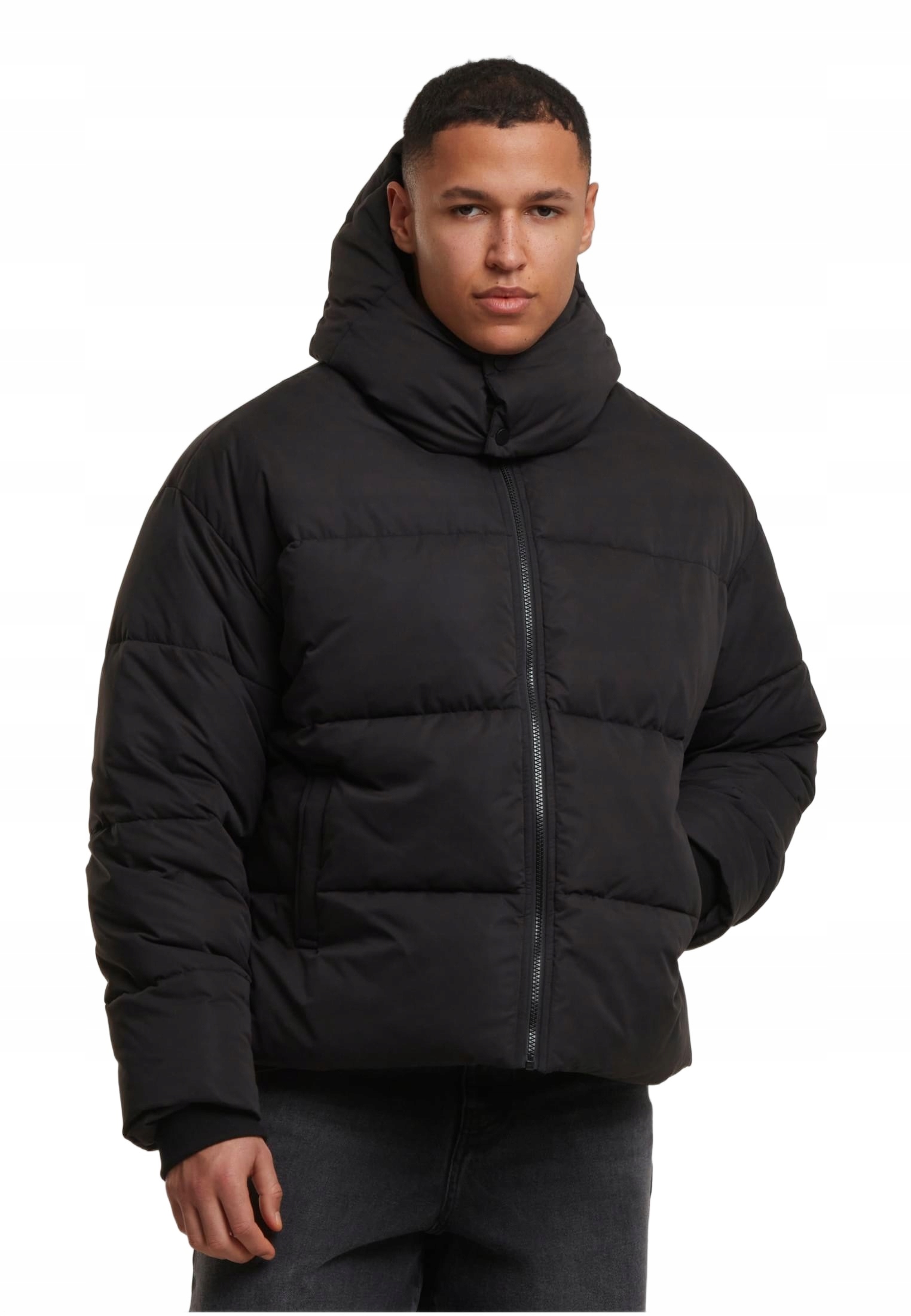Zimní bunda Puffer Jacket with Flap Hood černá s kapucí 4XL