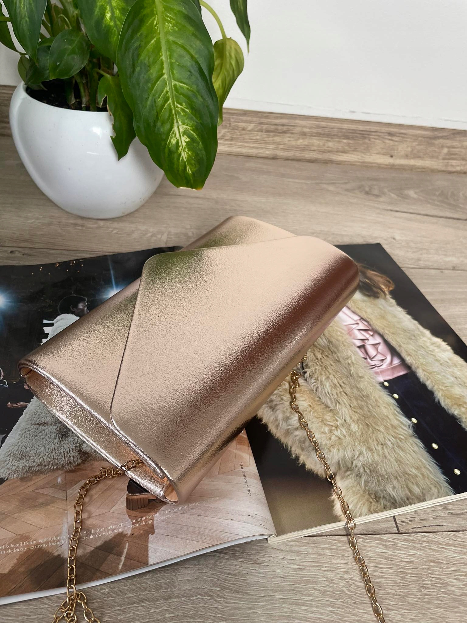 Szampańska WIECZOROWA wizytowa torebka KOPERTÓWKA SKÓRA EKO Model kopertówka