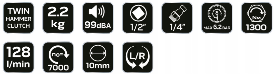 NEO TOOLS KLUCZ UDAROWY PNEUMATYCZNY 1/2" 1300 Nm Moc 1 W