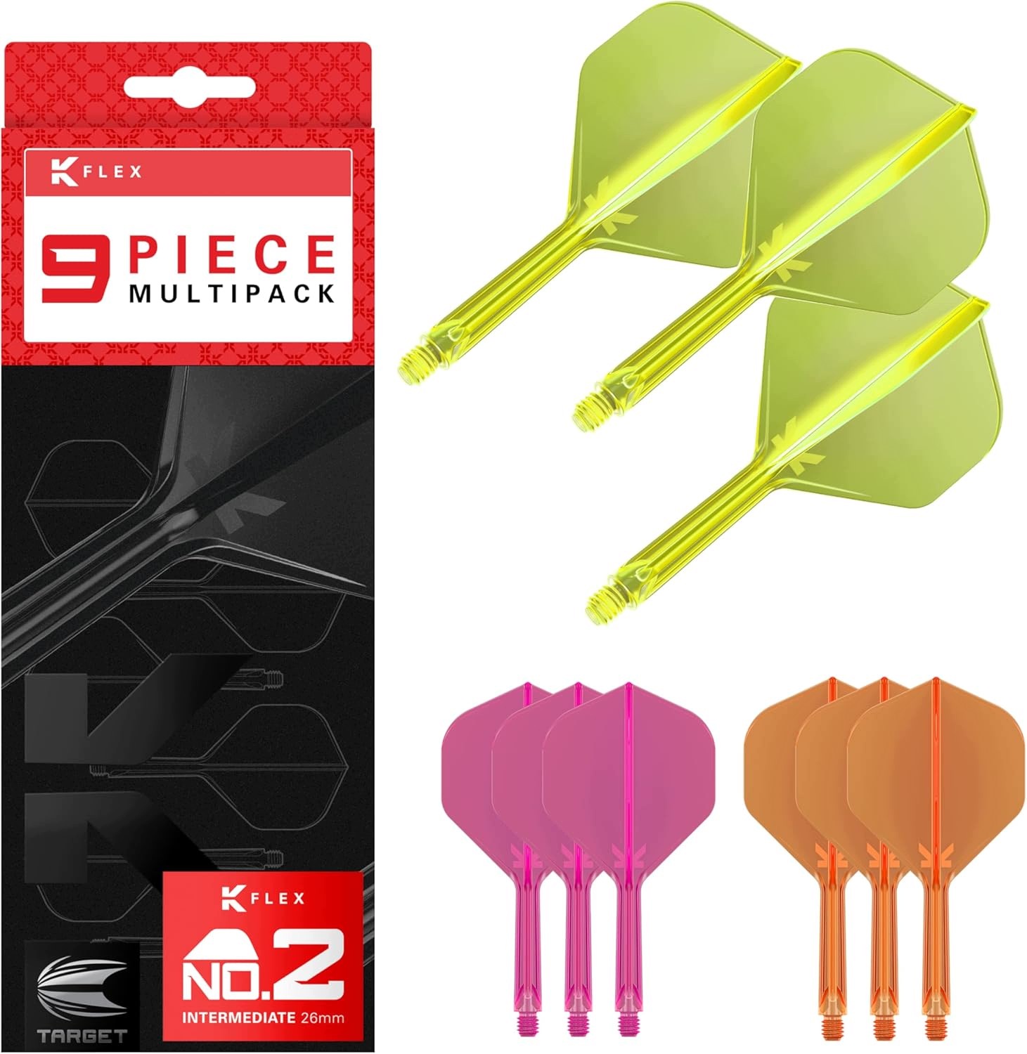 Shafty Target Kflex K-flex 9szt MIDI 26mm n02 Różowy Pomarańczowy Żółty