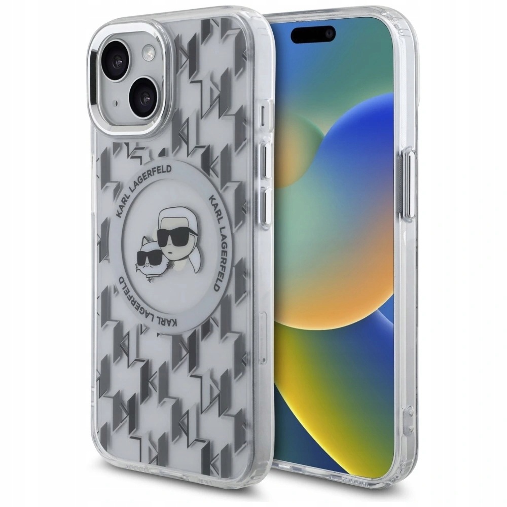 Karl Lagerfeld etui iPhone przezroczyste, Monogram Karl&Choupette głowa