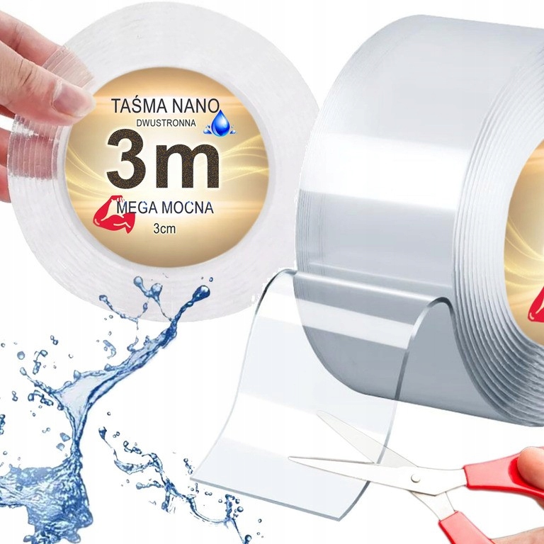 Obojstranná samolepiaca páska Nano 3 m 3 cm, opakovane použiteľná, vodotesná