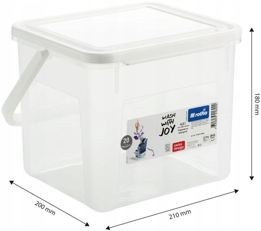 Pojemnik Koszyk na proszek kapsułki detergenty Rotho 4,5 l Przezroczysty Maks. szerokość 23 cm