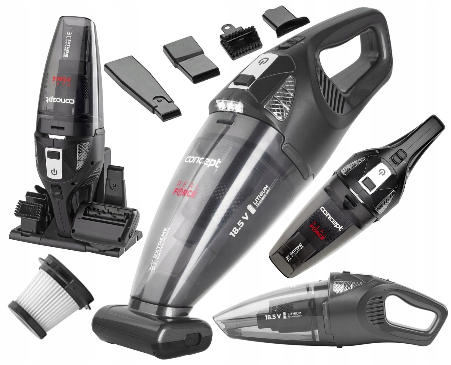 Odkurzacz ręczny Concept Real Force Mocny Mały Samochodowy Turboszczotka
