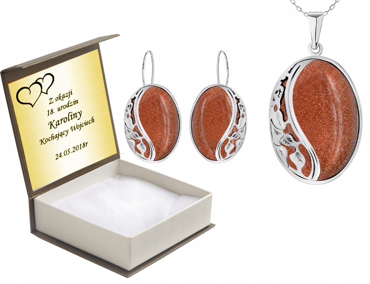 

Komplet Biżuterii Z Piaskiem Pustyni Srebro+grawer