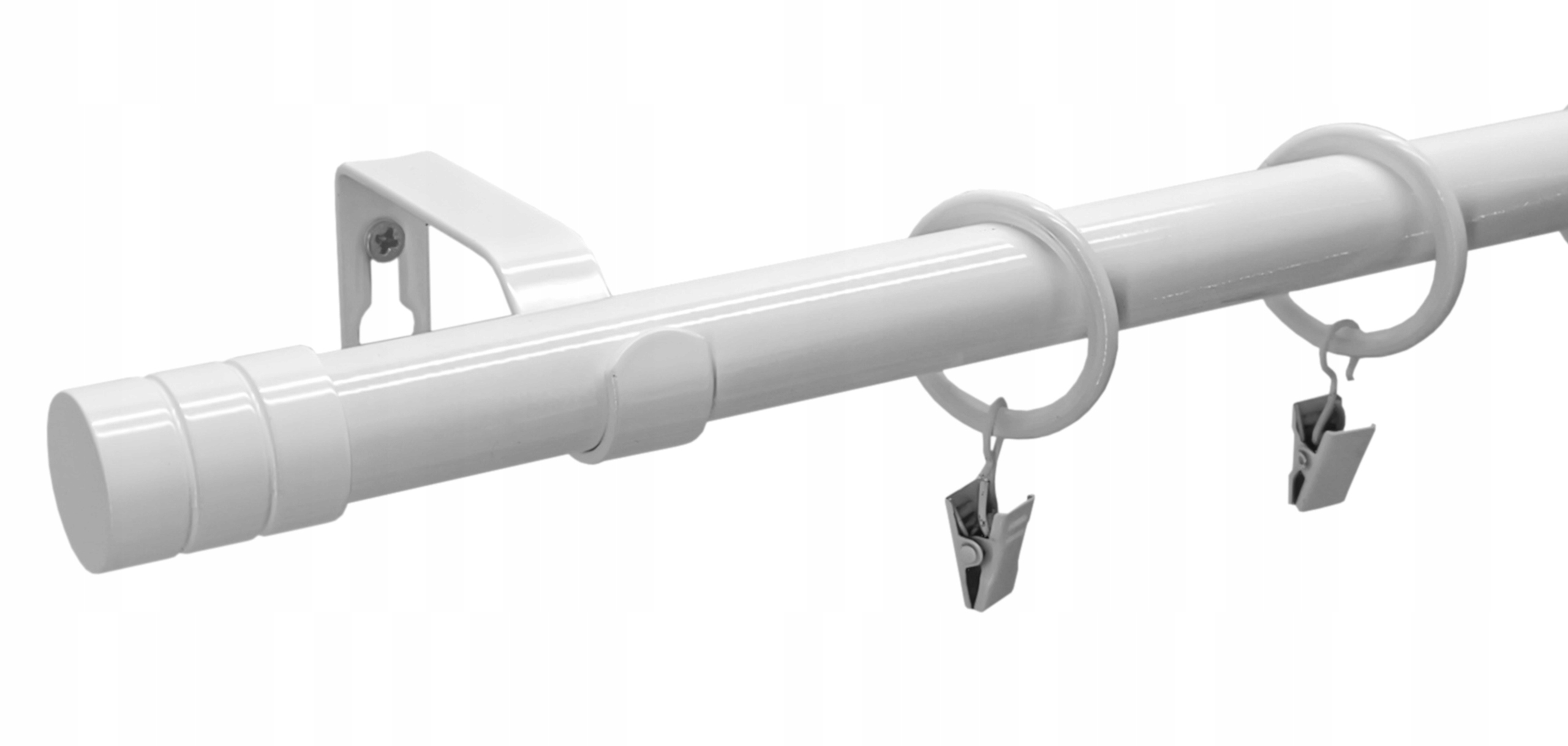 Jednoduchá Garnýž Kovový loft barva bílá mix koncovek 19 mm 340 cm