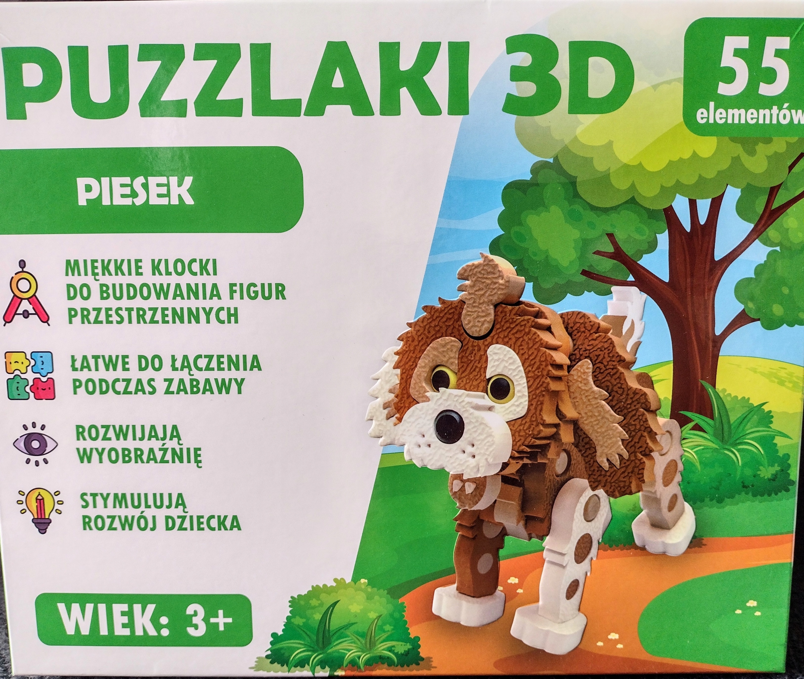Puzzle piankowe 3D PUZZLAKI PIESEK 55 elem.