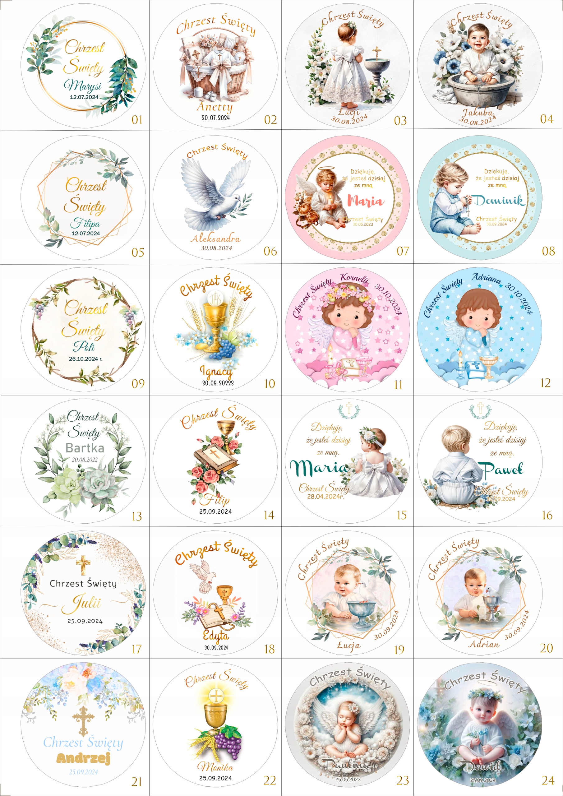 NAKLEJKI Chrzest Święty podziękowanie 3 cm 48 szt Personalizowane imienne Marka bez marki