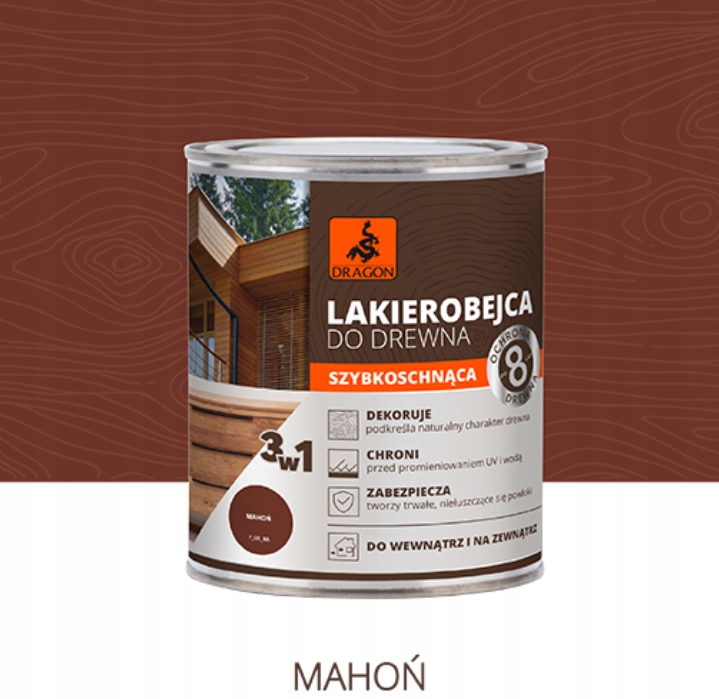 Lakierobejca Do Drewna Szybkoschnąca 3W1 Dragon 5 l Mahoń