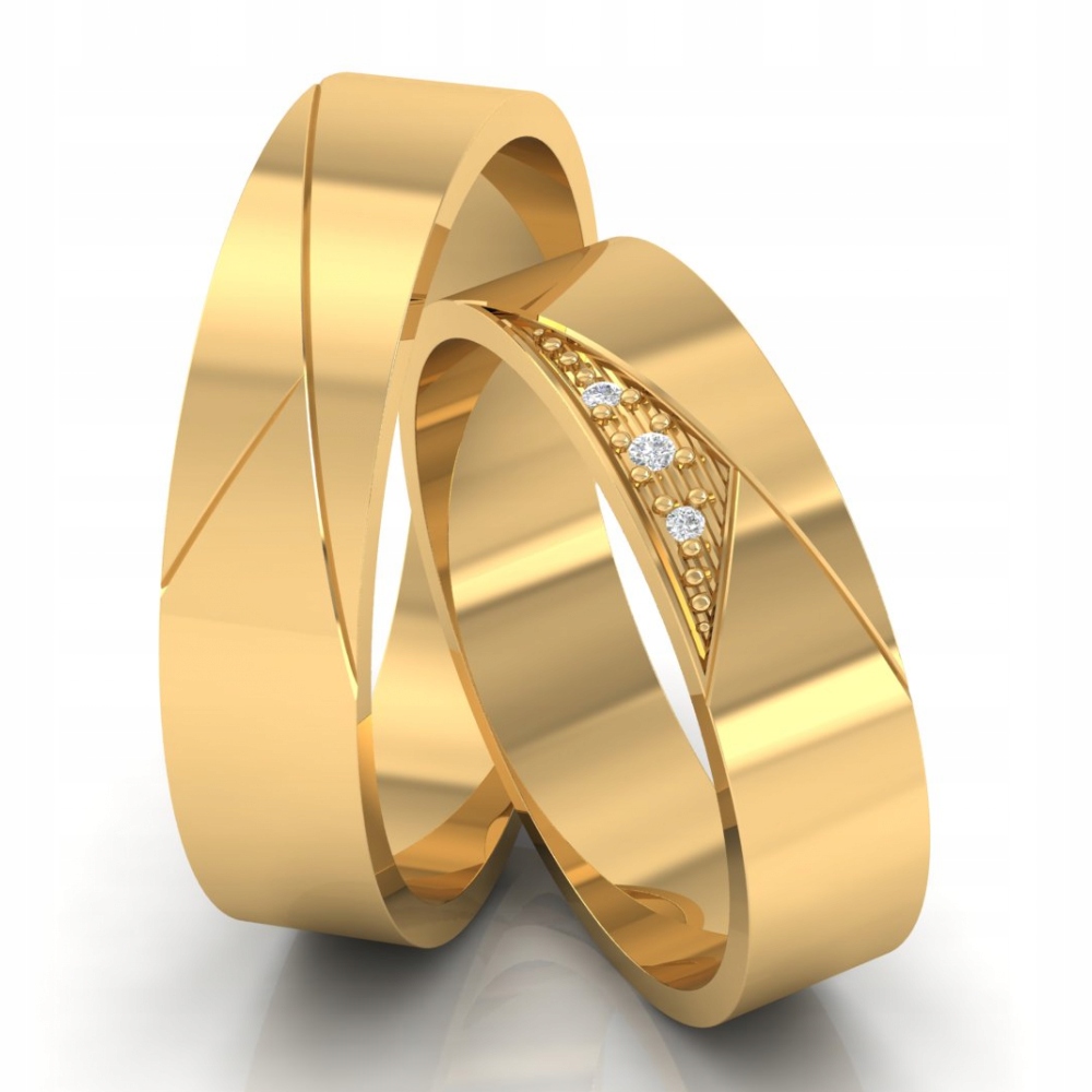 ZŁOTE OBRĄCZKI ŚLUBNE Z NACIĘCIA DIAMENTOWE GRAWER