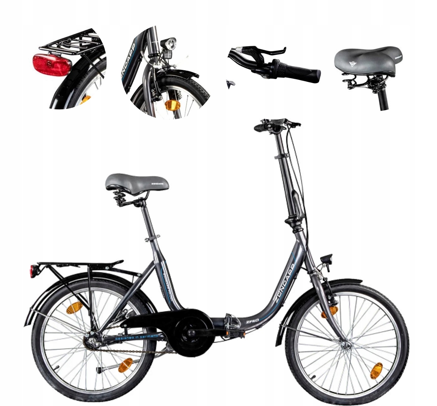 Skládací městské kolo 20" V-brake Torpedo Nexus Kufr Světla Zvonek