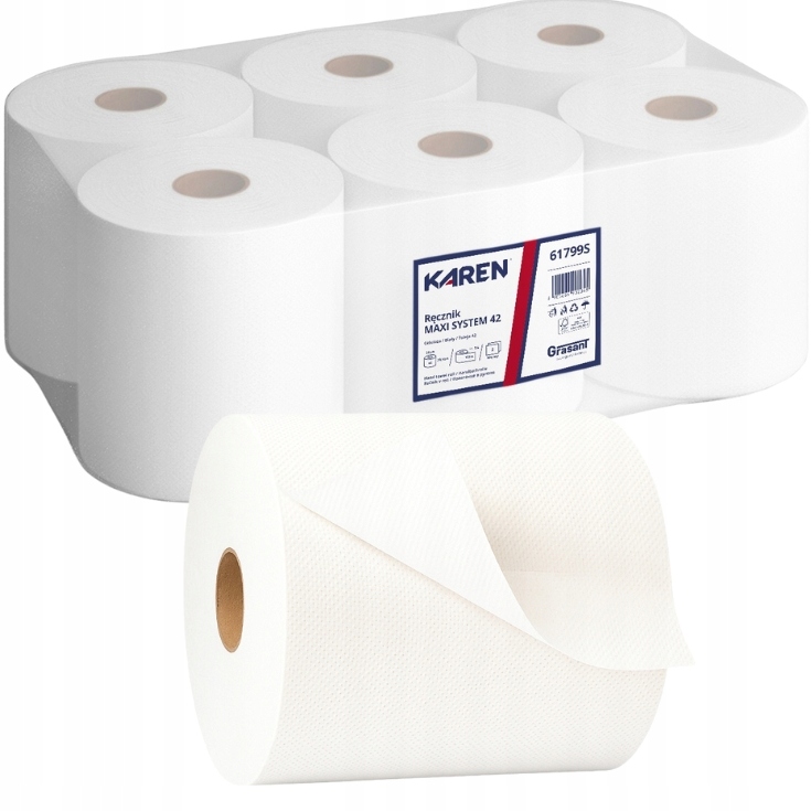 Ręcznik w roli papierowy Maxi Karen 61799S 6 rolek x 150m Biały