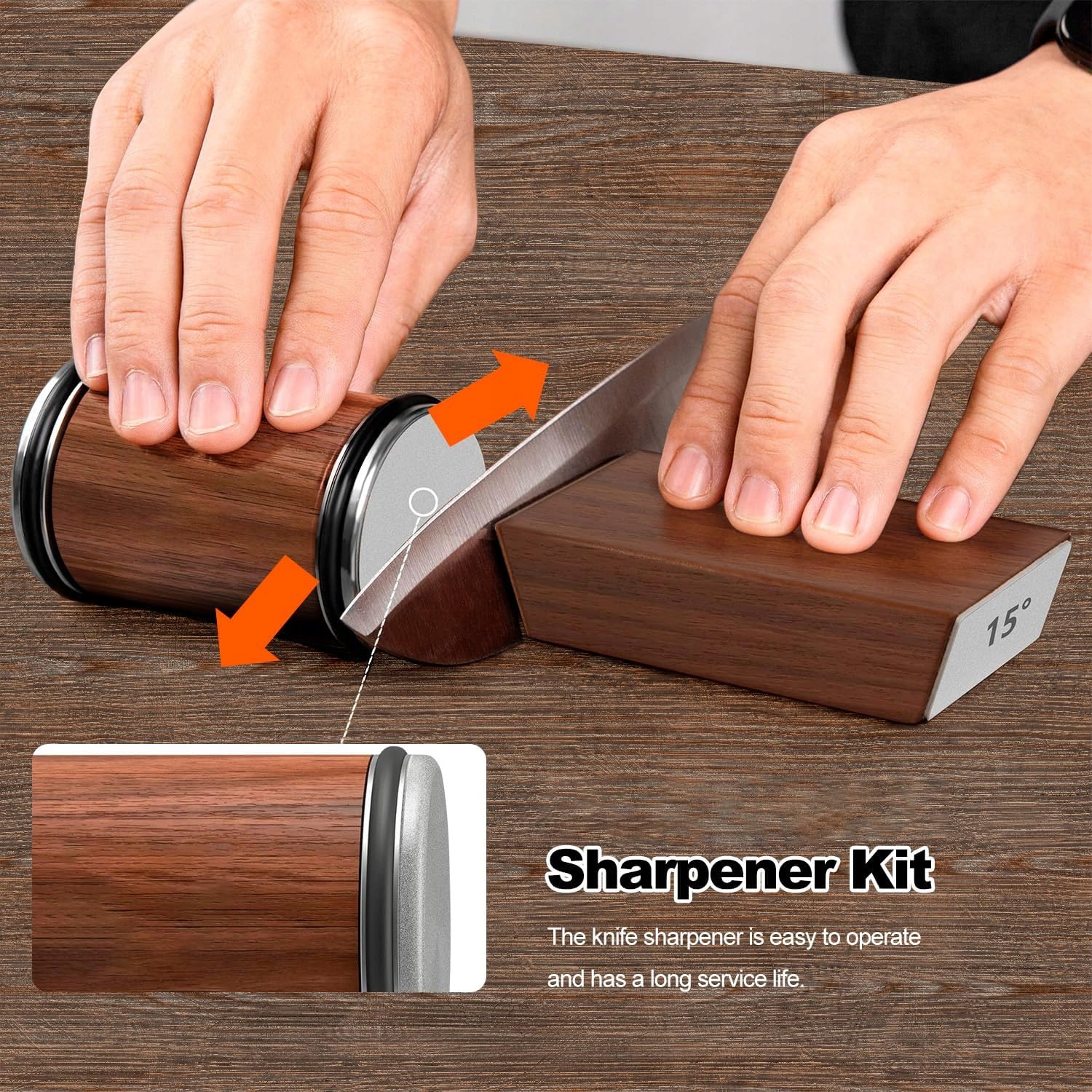 LESHP Rolling Knife Sharpener Tool, Roller Edge Countertop Knife Sharpener Kolor brązowy