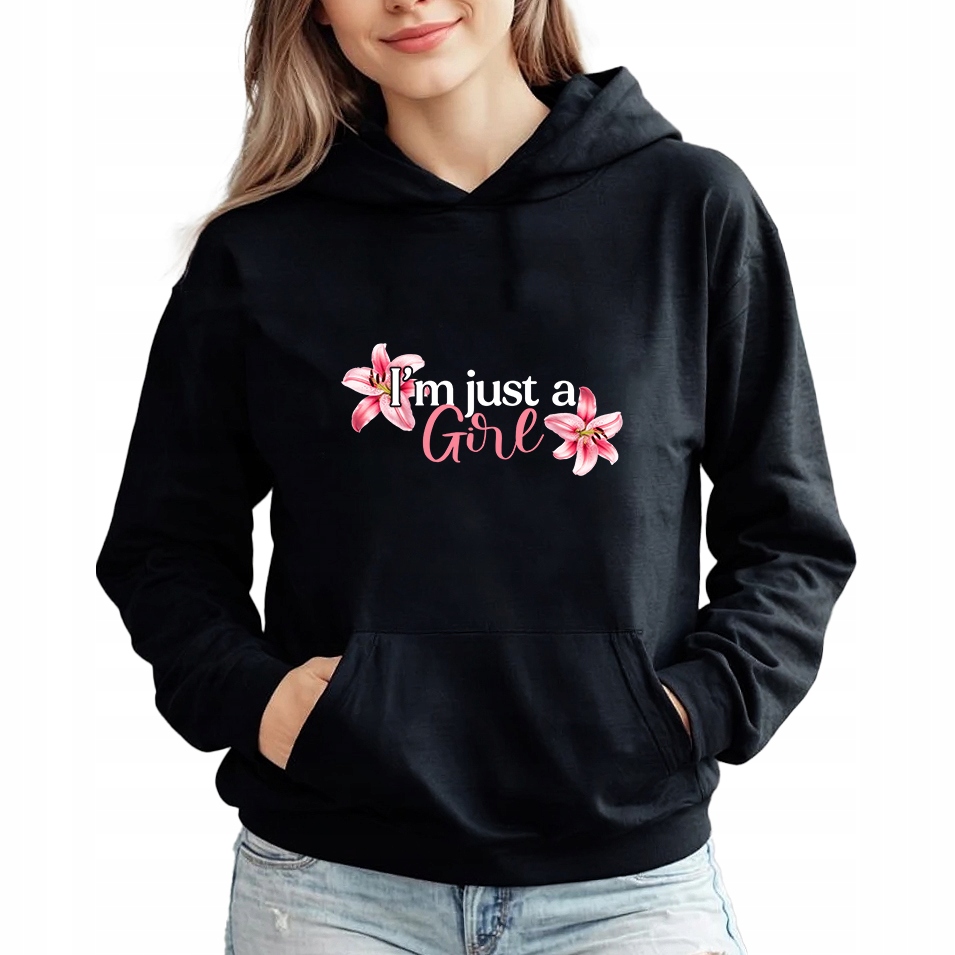 Mikina S Kapucí Černá Bavlněná Hoodie Módní I'm Just A Girl M