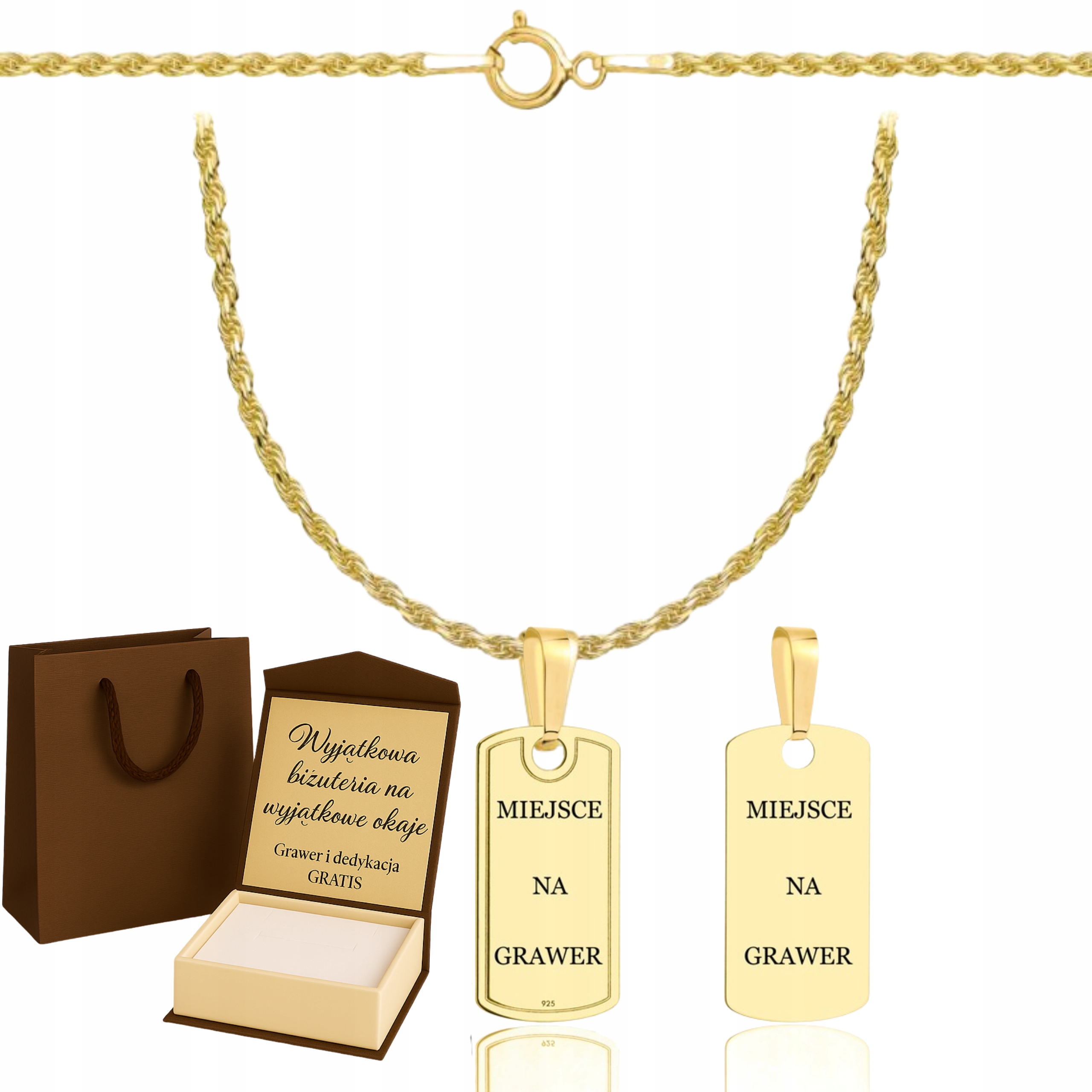 Zlatý Plný Řetízek Pánský Kordel Vojenská Známka Pr 925 585 Gravírování Bonus