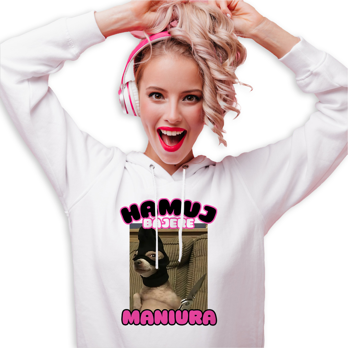 Mikina Bílá S Kapucí Veselý Dárek Hamuj Bajere Maniura Vel S