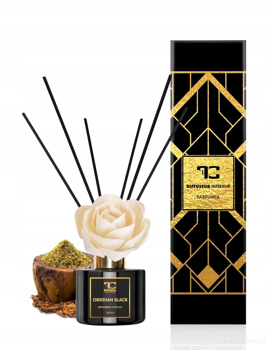 Levně Dedra 200 ml difuzér Flow tyčinky, Obsidian Black, Parfumia