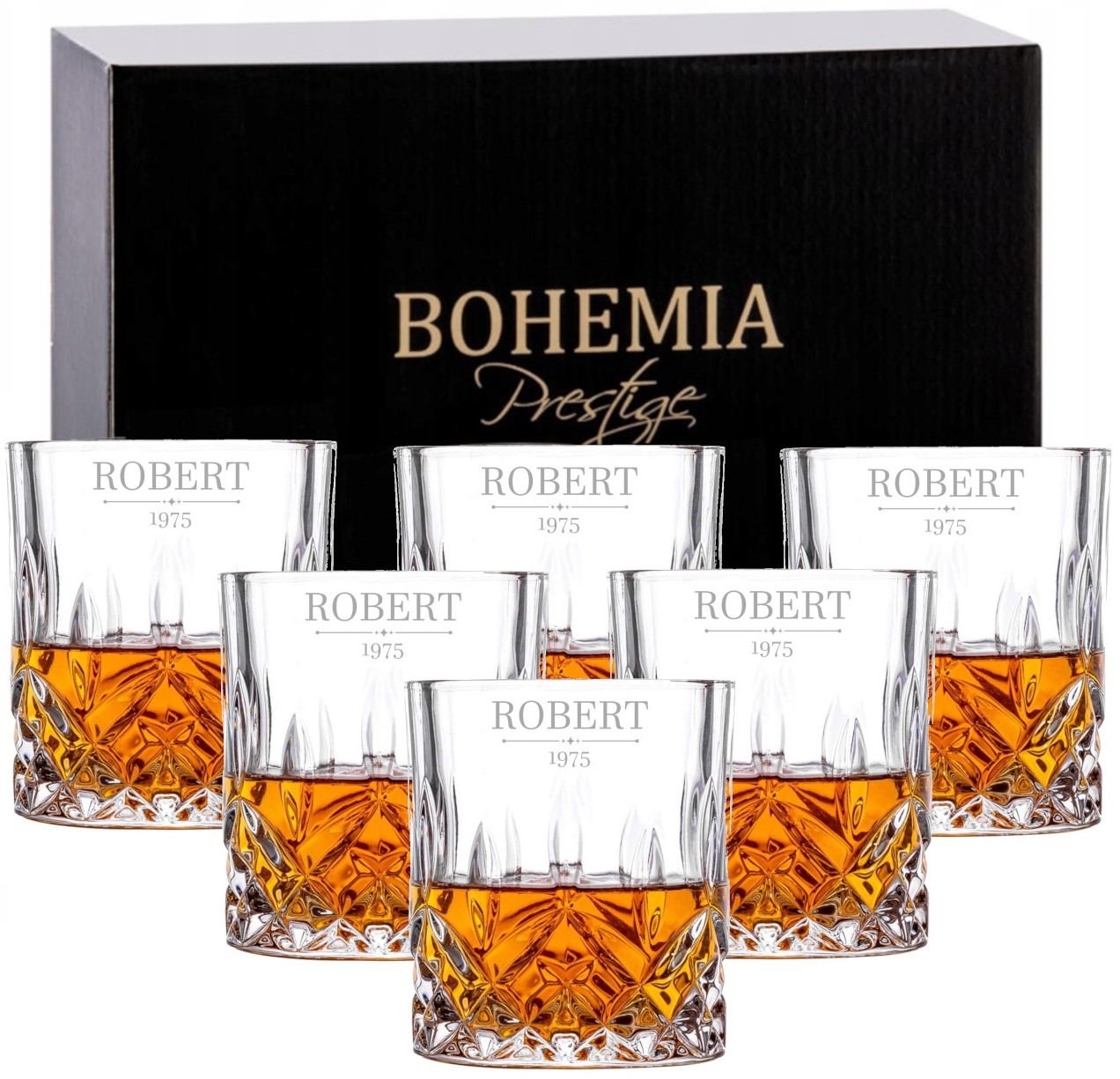 Sada 6 křišťálových sklenic whisky s gravírováním, jméno loga, dárek k narozeninám