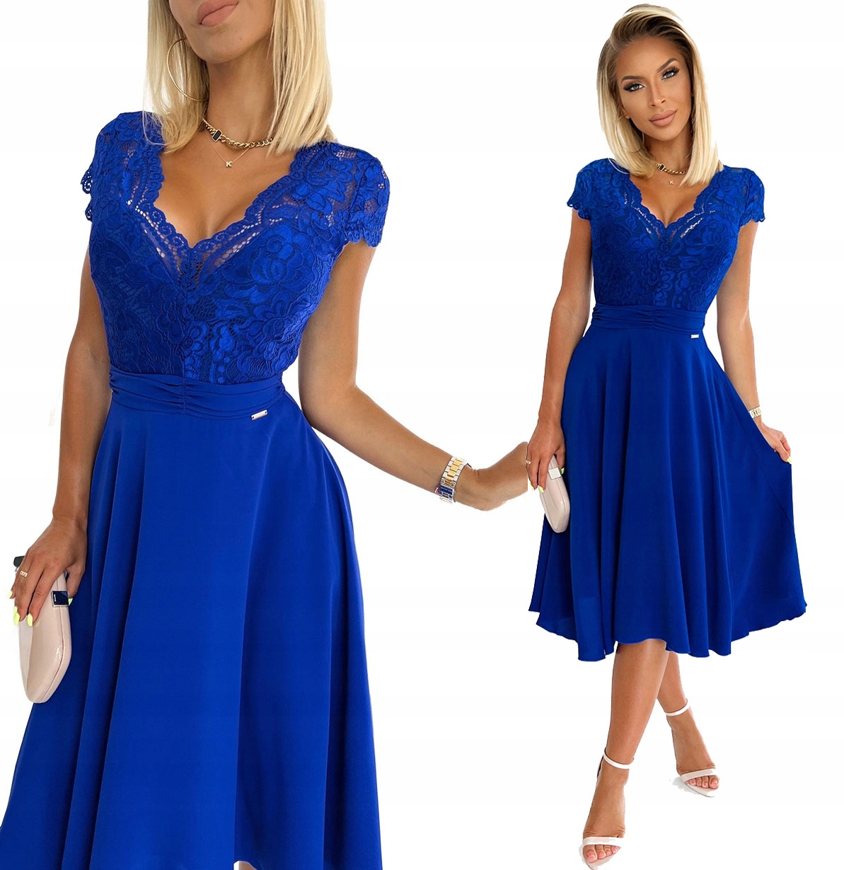 Exkluzivní Šaty S Krátkým Rukávem, Krajkový Výstřih Chabrová L