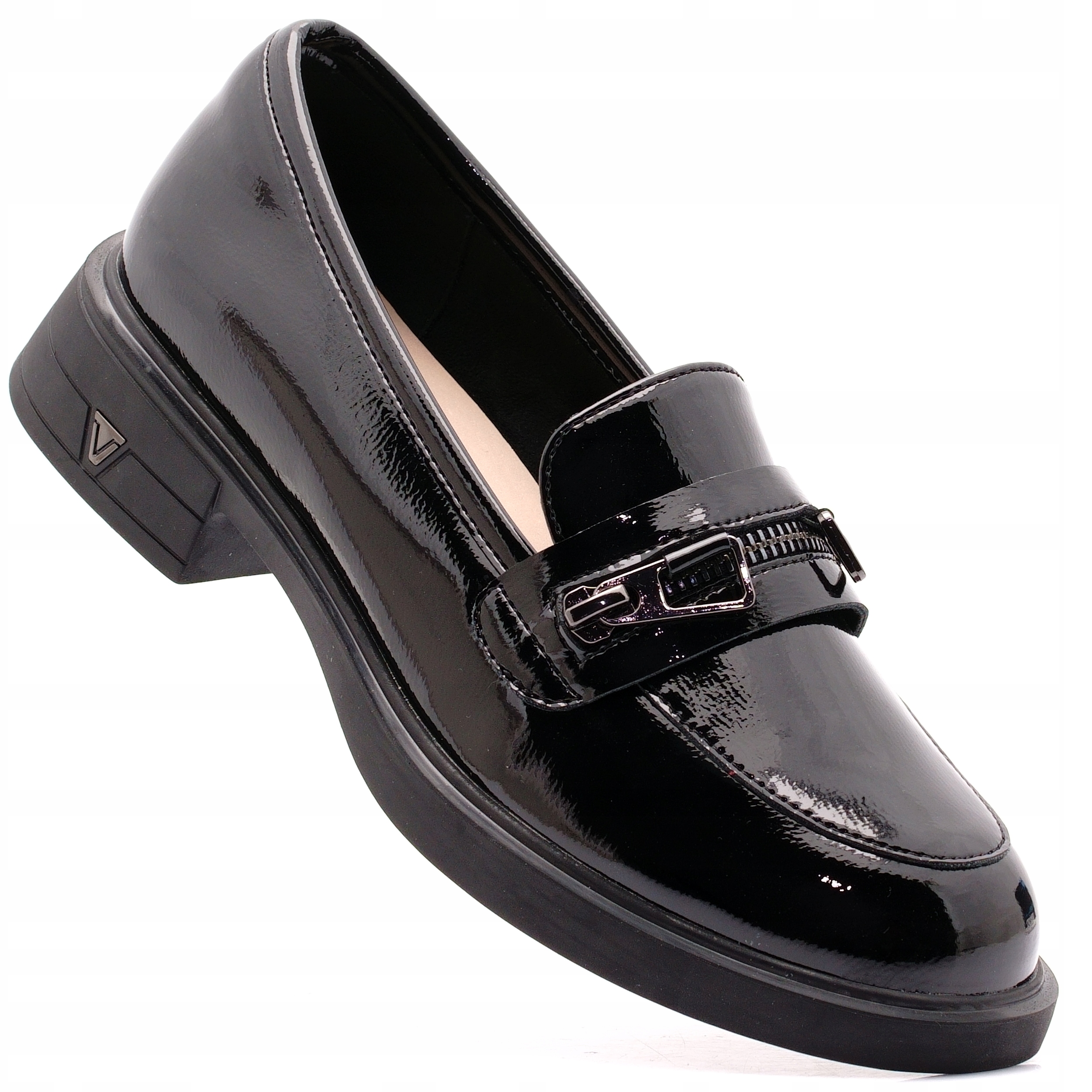 Vinceza Buty Damskie Mokasyny Półbuty Lordsy Skórzane Czarne 39965 39