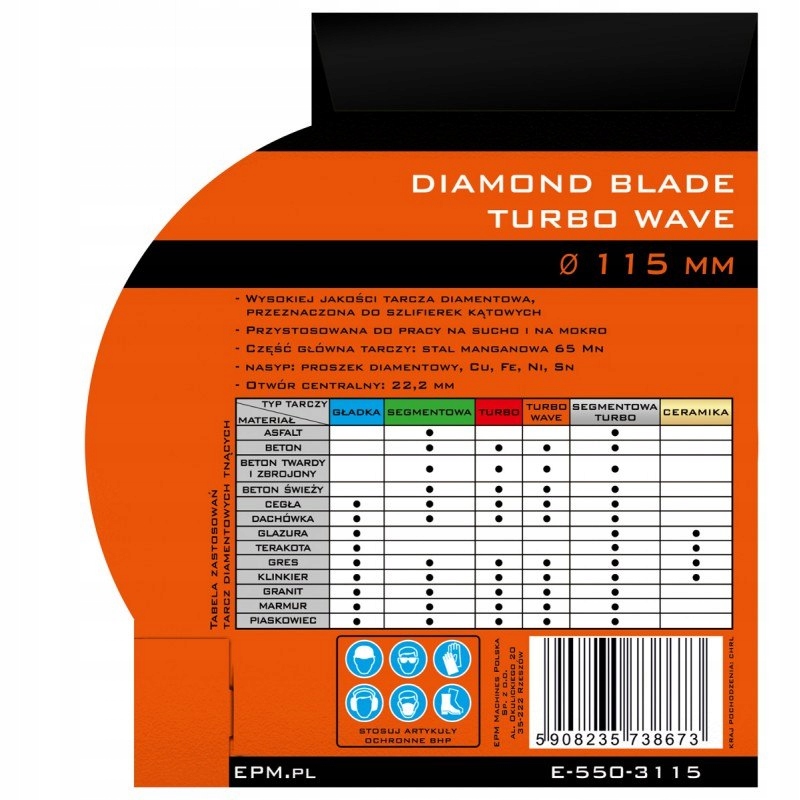 TARCZA DIAMENTOWA TURBO WAVE 230MM Rodzaj diamentowa