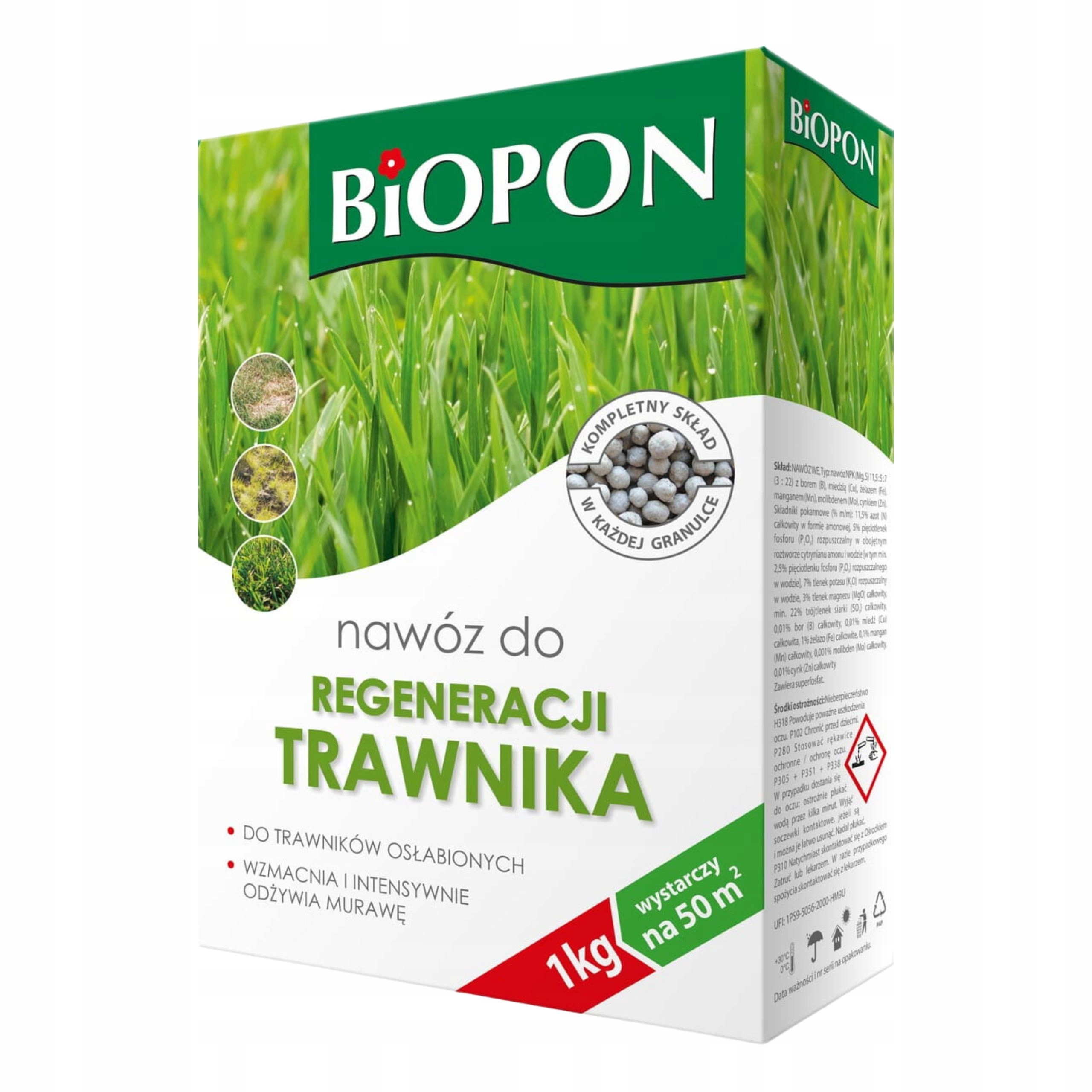 BIOPON NAWÓZ DO REGENERACJI TRAWNIKA GRANULAT 1KG DO OSŁABIONYCH TRAWNIKÓW