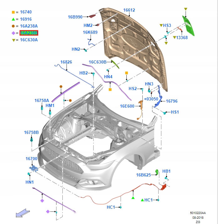 FR3B-16C824-AC - Прокладка капота FORD MUSTANG Mk6 2015-2017
