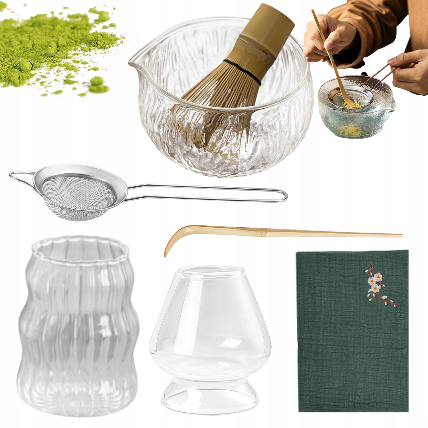 Levně 7-DÍLNÁ Japonská Čajová Sada Matcha Z Kladívkového Skla Dárek