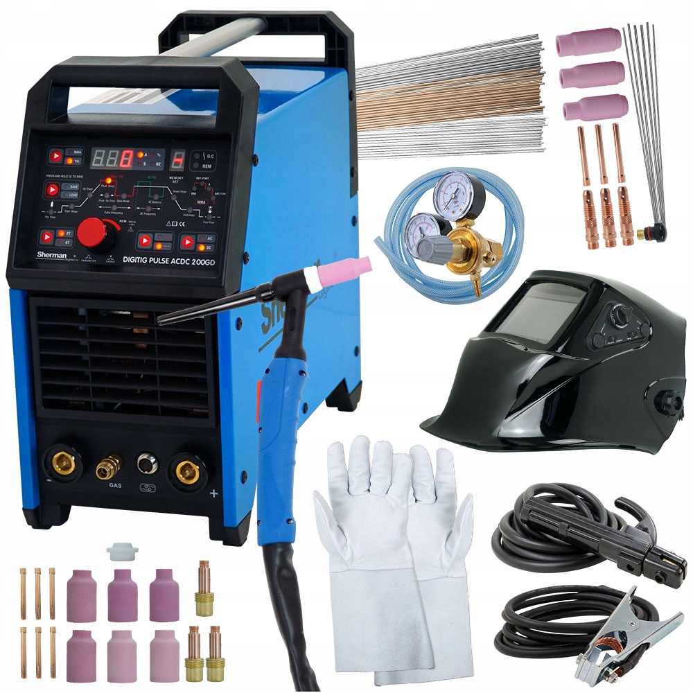 Spawarka inwertorowa TIG 200 Puls AC DC zestaw