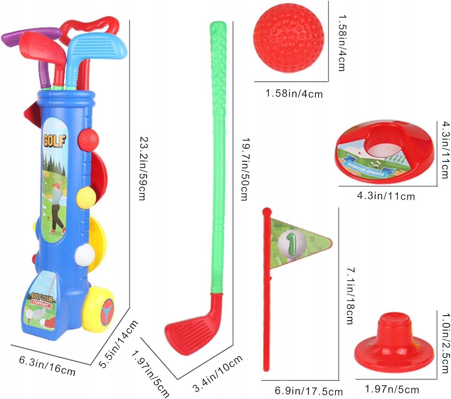 DUŻY ZESTAW DO GRY W MINI GOLFA Z WÓZKIEM GRA GOLF ROZGRYWKA Kolor wielokolorowy